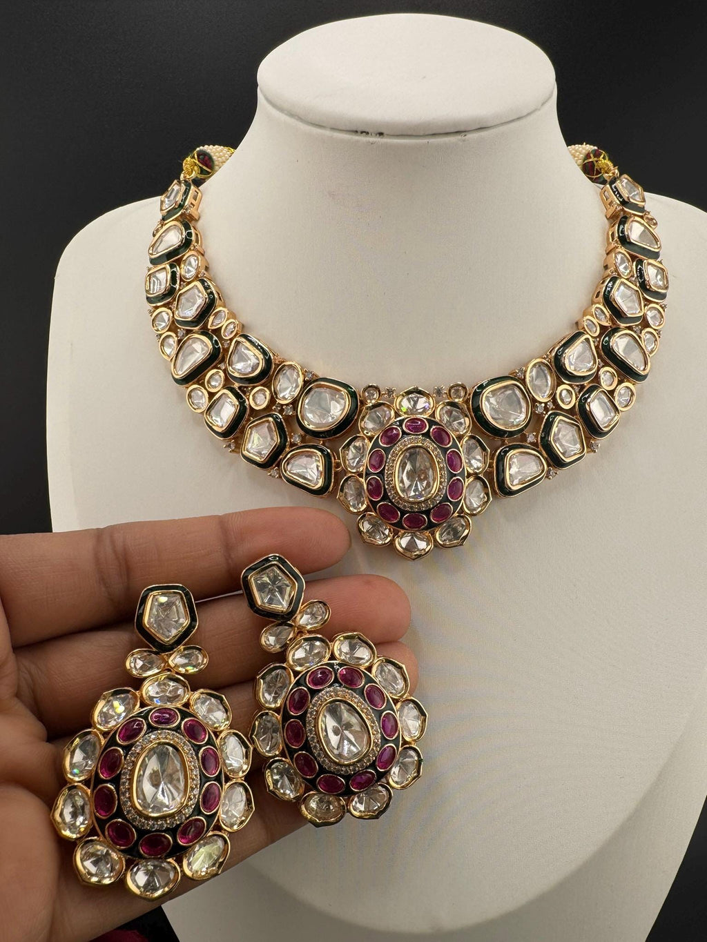 Bridal Premium Quality Moissanite Kundan, Italian Minakari, CZ, Stones Tyaani Inspired Necklace set with earrings