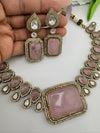 Baby Pink PremiumDoublet stone and Moissanite Uncut Kundan Designer necklace set
