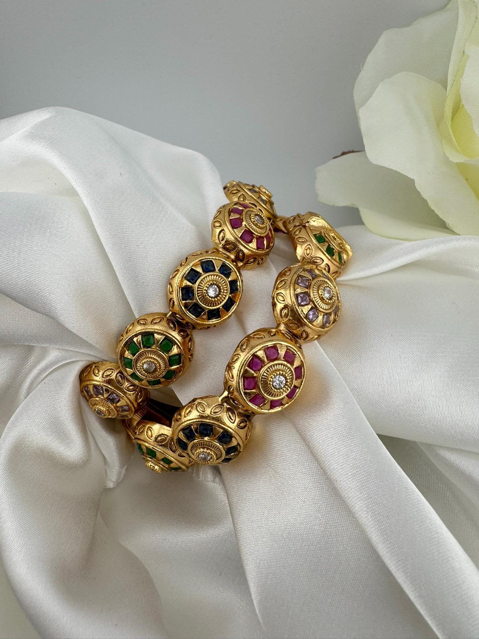 Openable Matt Gold and multicolor stones is Amrapali inspired Designer bangles set of 2