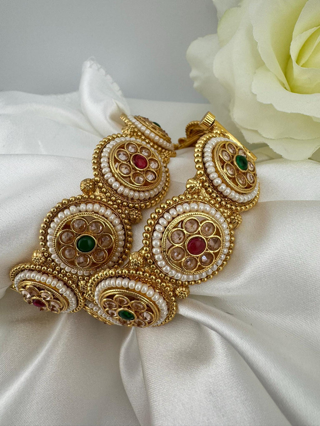 Amrapali inspired Designer Openable bangles in Matt Gold and multicolor stones