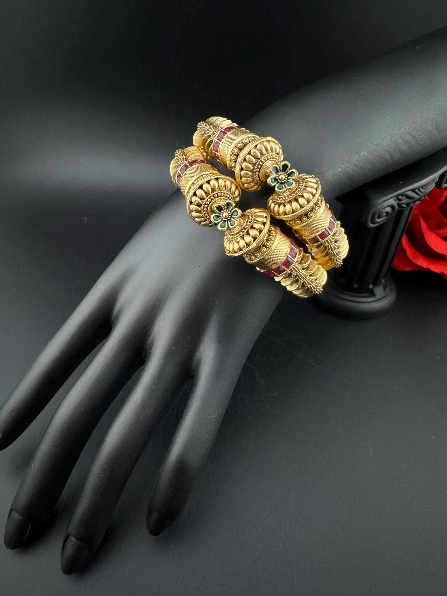 Amrapali inspired Designer Openable bangles in Matt Gold set of 2