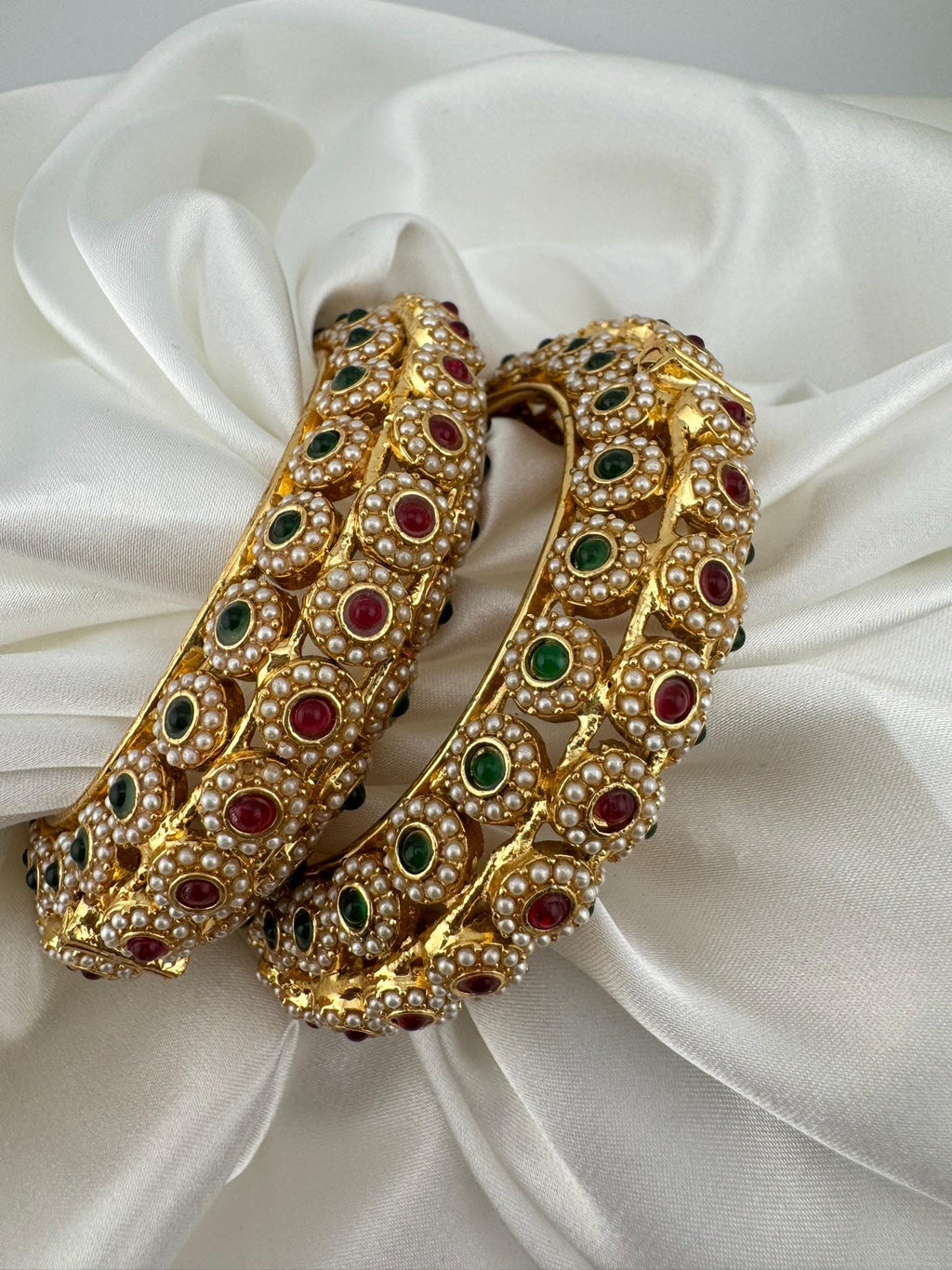 Openable Matt Gold pearl stones details is Amrapali inspired Designer bangles set