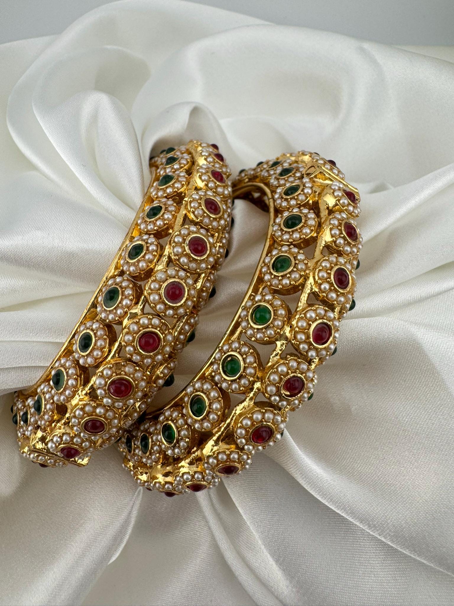 Openable Matt Gold pearl stones details is Amrapali inspired Designer bangles set