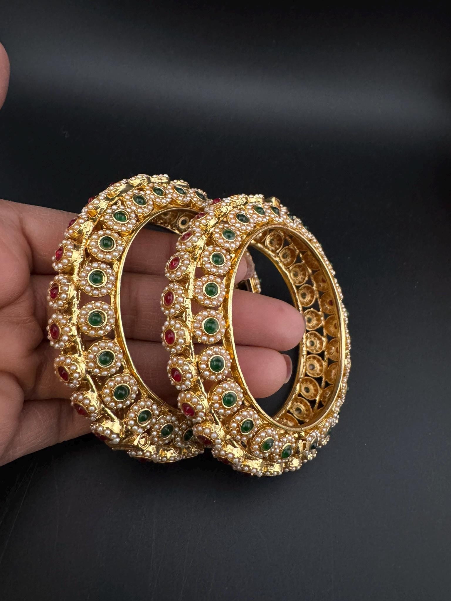 Openable Matt Gold pearl stones details is Amrapali inspired Designer bangles set/Indian Kada set/Temple jewelry/Gold Bangles/Rajwadi Bangle