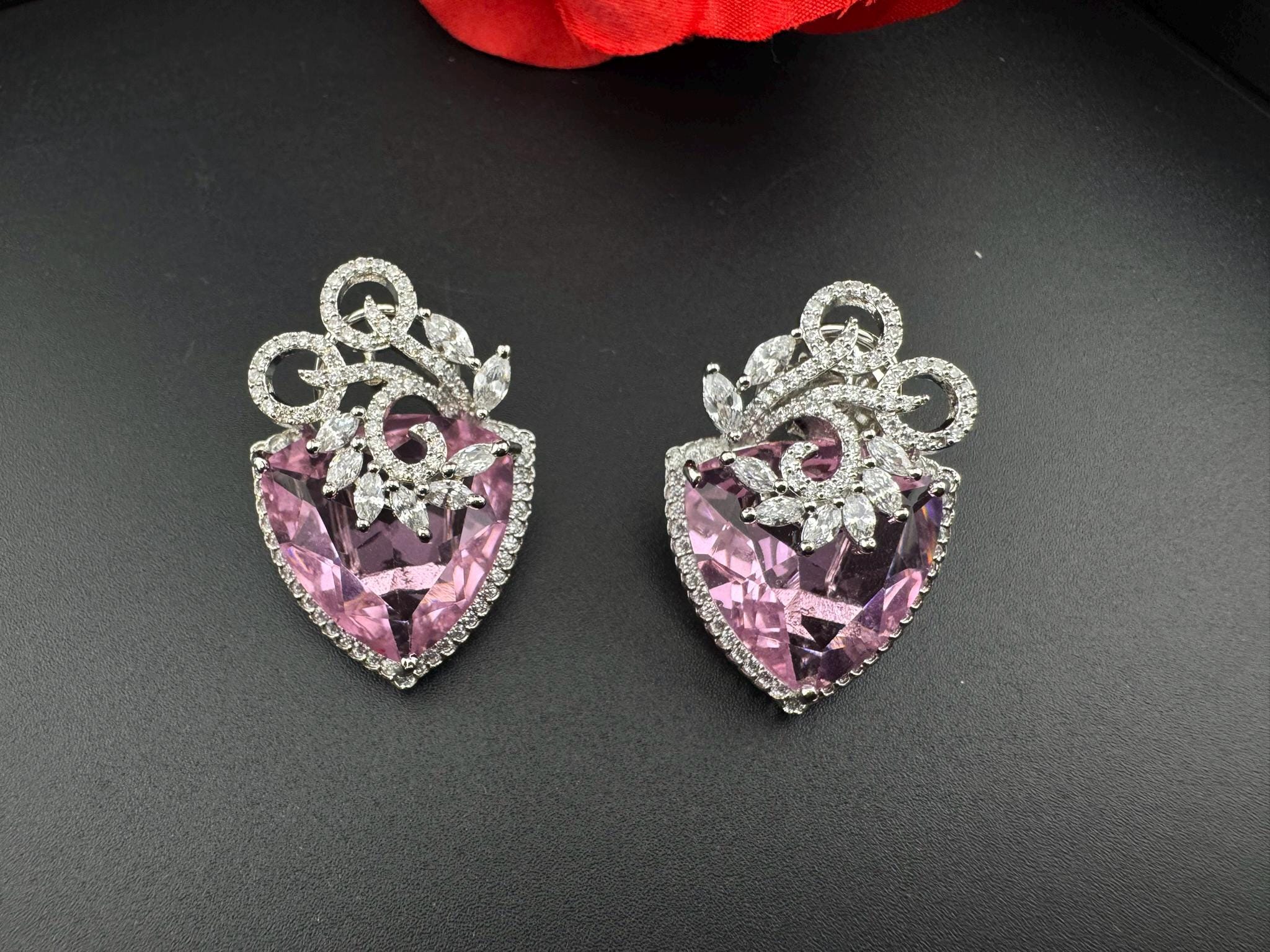Premium Cubic Zirconia and Crystal stone in silver Polish Statement Studs earrings