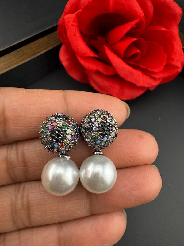 Premium Nano setting Cubic Zirconia and Pearl Victorian Pearl Drop earrings