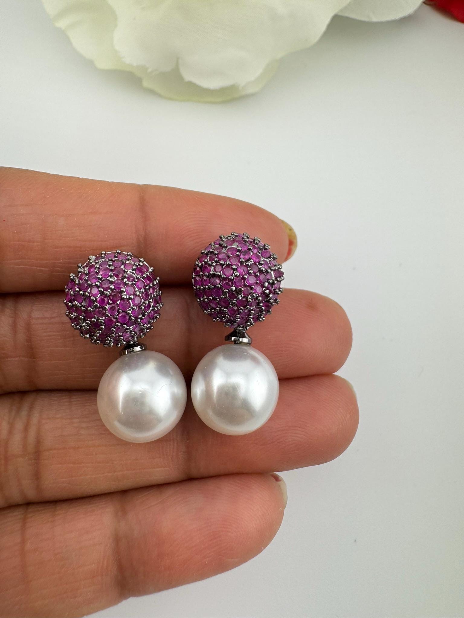 Premium Nano setting Cubic Zirconia and Pearl Victorian Pearl Drop earrings