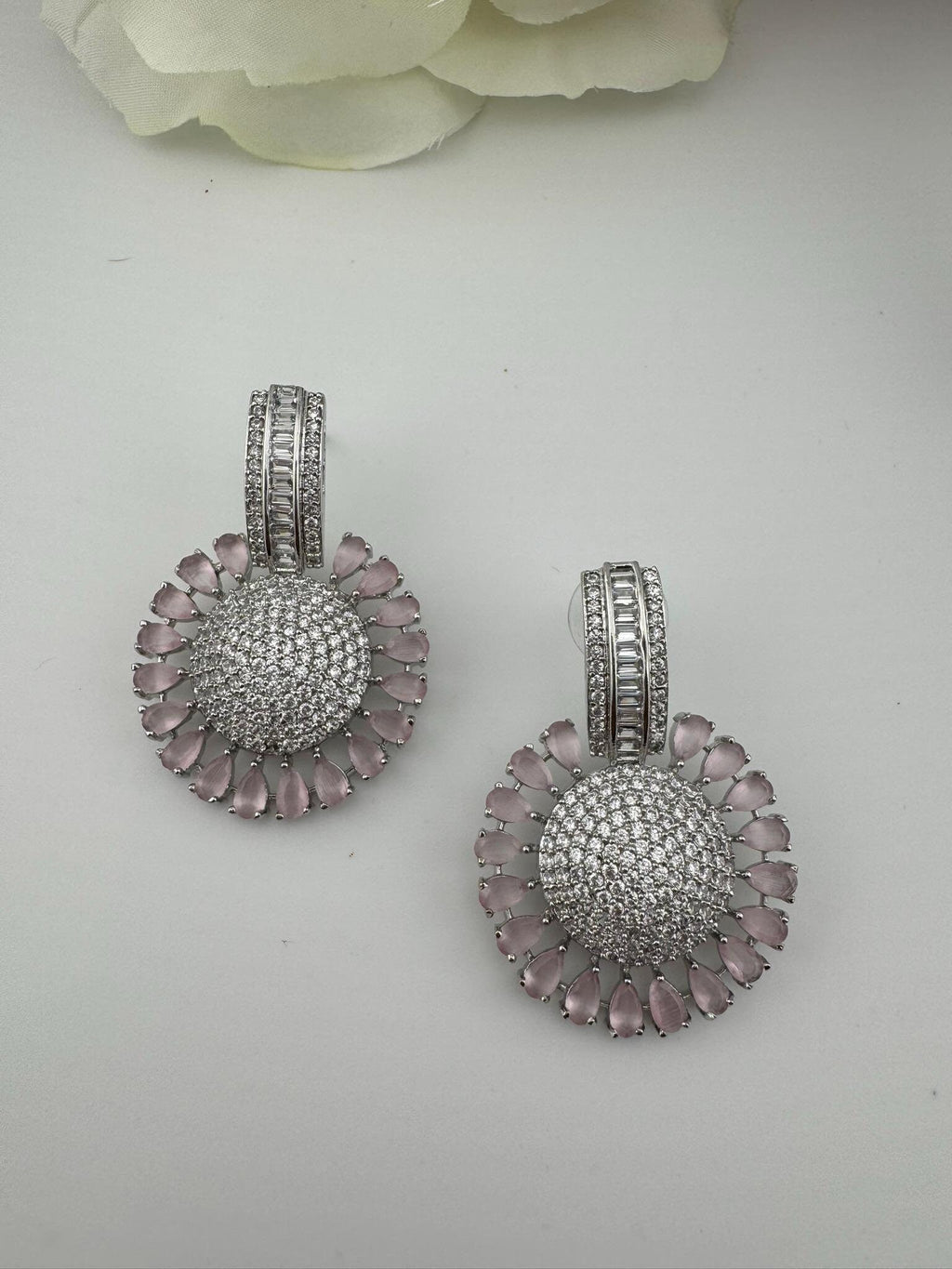 Premium Nano Setting Cubic Zirconia Chandelier earrings in Crystal stones in silver color Statement earrings