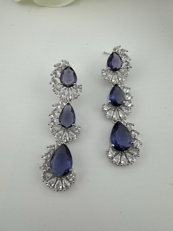 Premium Cubic Zirconia and Crystal stone in silver color Statement Long earrings