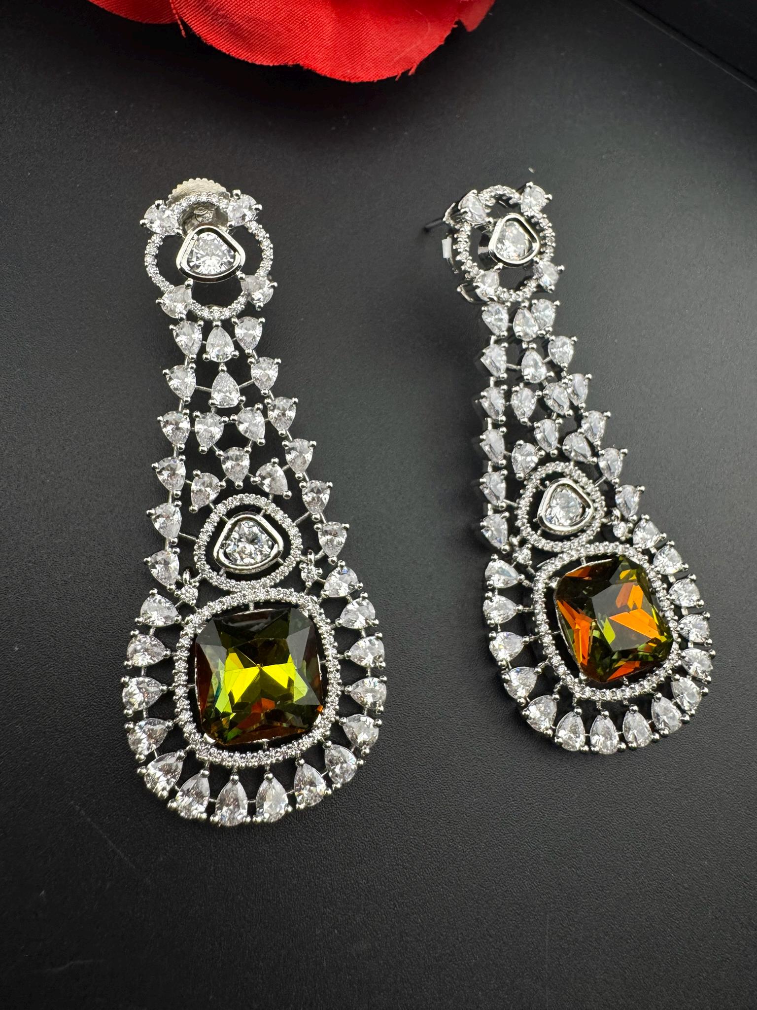 Premium Long Earring with Swarovski Crystals and Cubic Zirconia Chandelier earrings