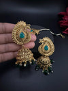 Amrapali inspired Premium Green stones and pearls jhumka, Matt Gold designer earrings