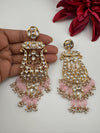 Tyaani inspired Premium Uncut Kundan, Pink Pearls, CZdesigner earrings/Long Chandelier earrings