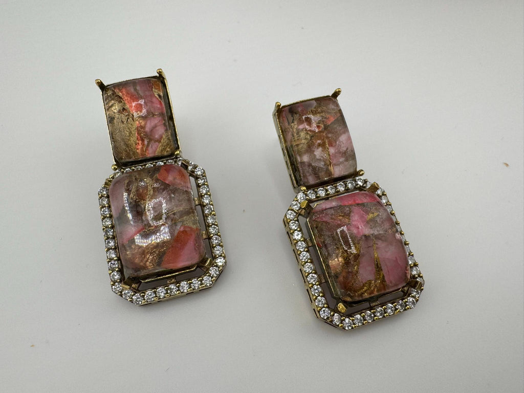 Premium Doublet Marble stone and Cubic Zirconia designer Drop earrings