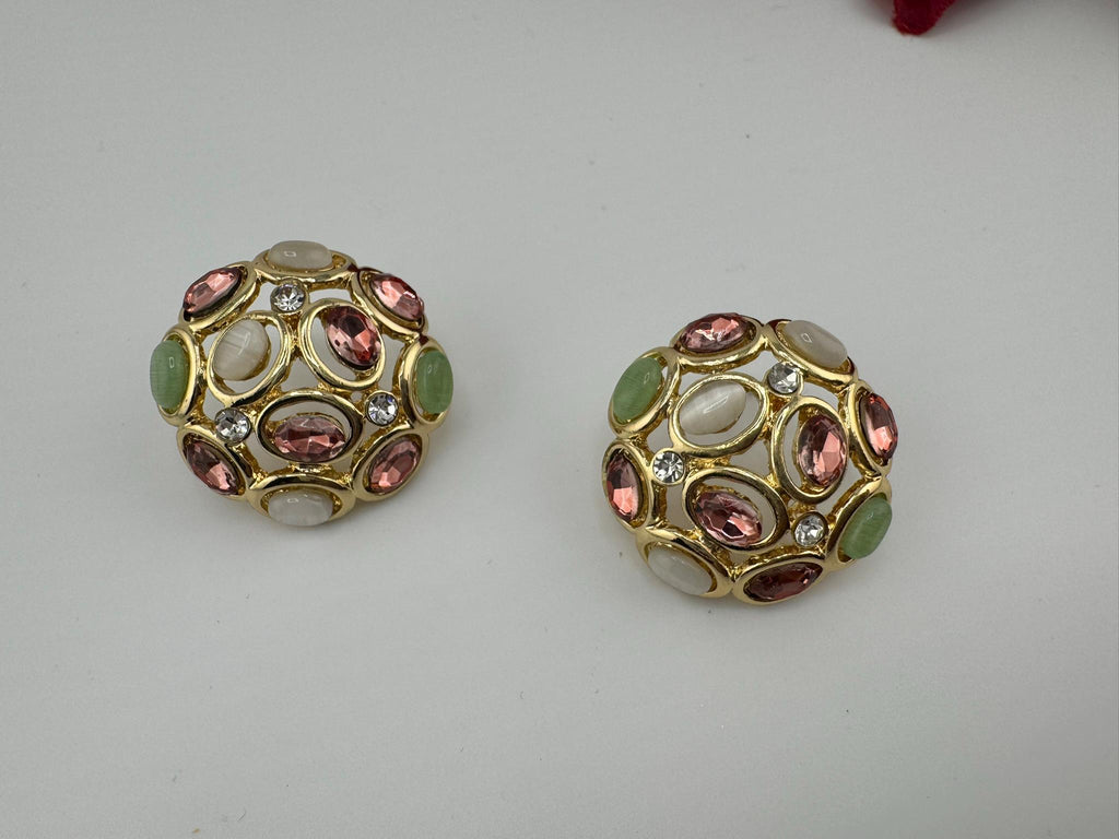 Premium Cubic Zirconia, Glass Crystals in gold is Swarovski inspired designer studs earrings