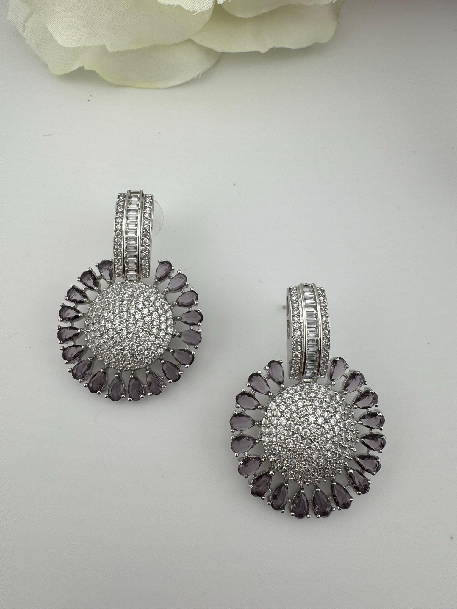 Premium Nano Setting Cubic Zirconia Chandelier earrings in Crystal stones in silver color Statement earrings