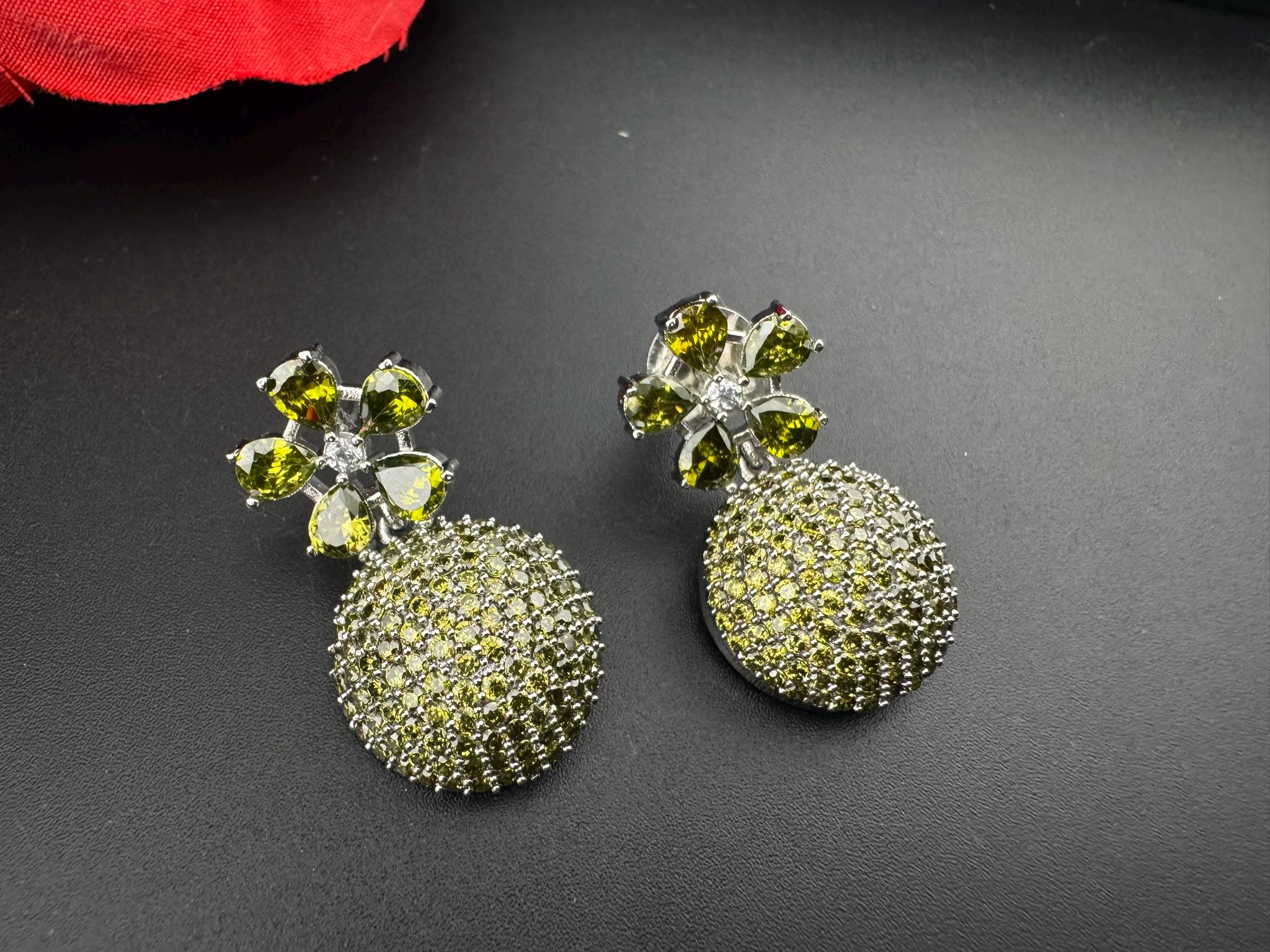 Premium Light Green Drop Earrings in Nano setting Cubic Zirconia and Stones