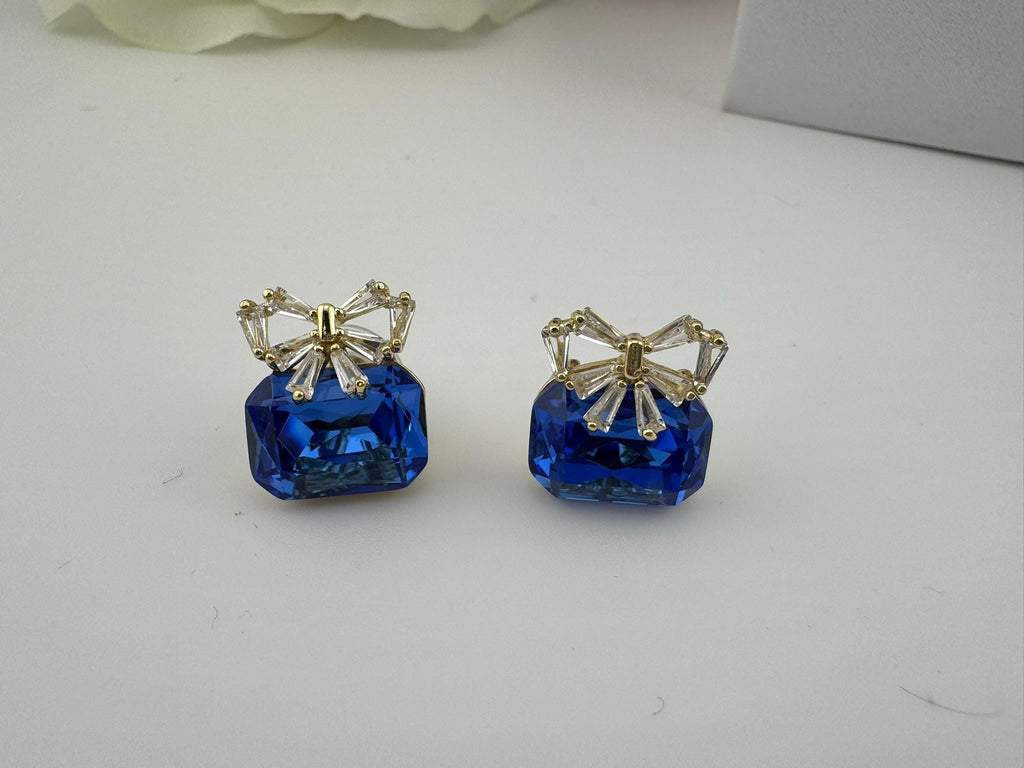Premium Bow Cubic Zirconia and Swarovski Crystal stone in gold color Studs earrings