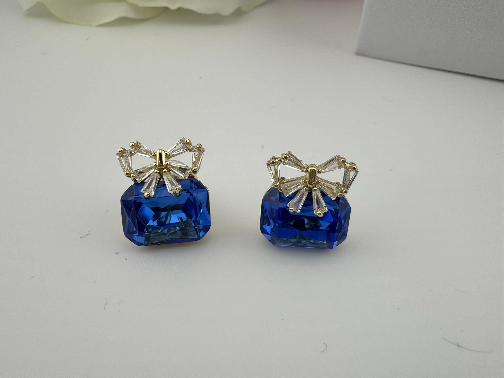 Premium Bow Cubic Zirconia and Swarovski Crystal stone in gold color Studs earrings