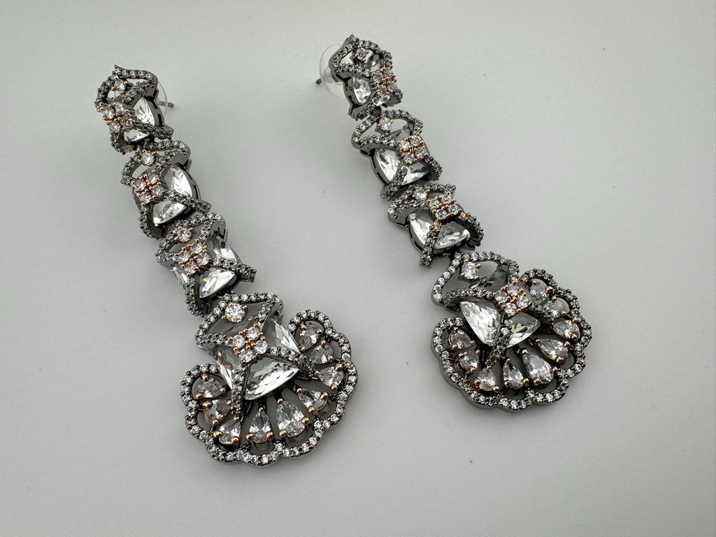 Premium Victorian Rose Gold Nano Setting Cubic Zirconia and Clear stones Long earrings