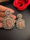Premium Drop earrings with Marble Doublet stone and cubic zirconia, Gold polish