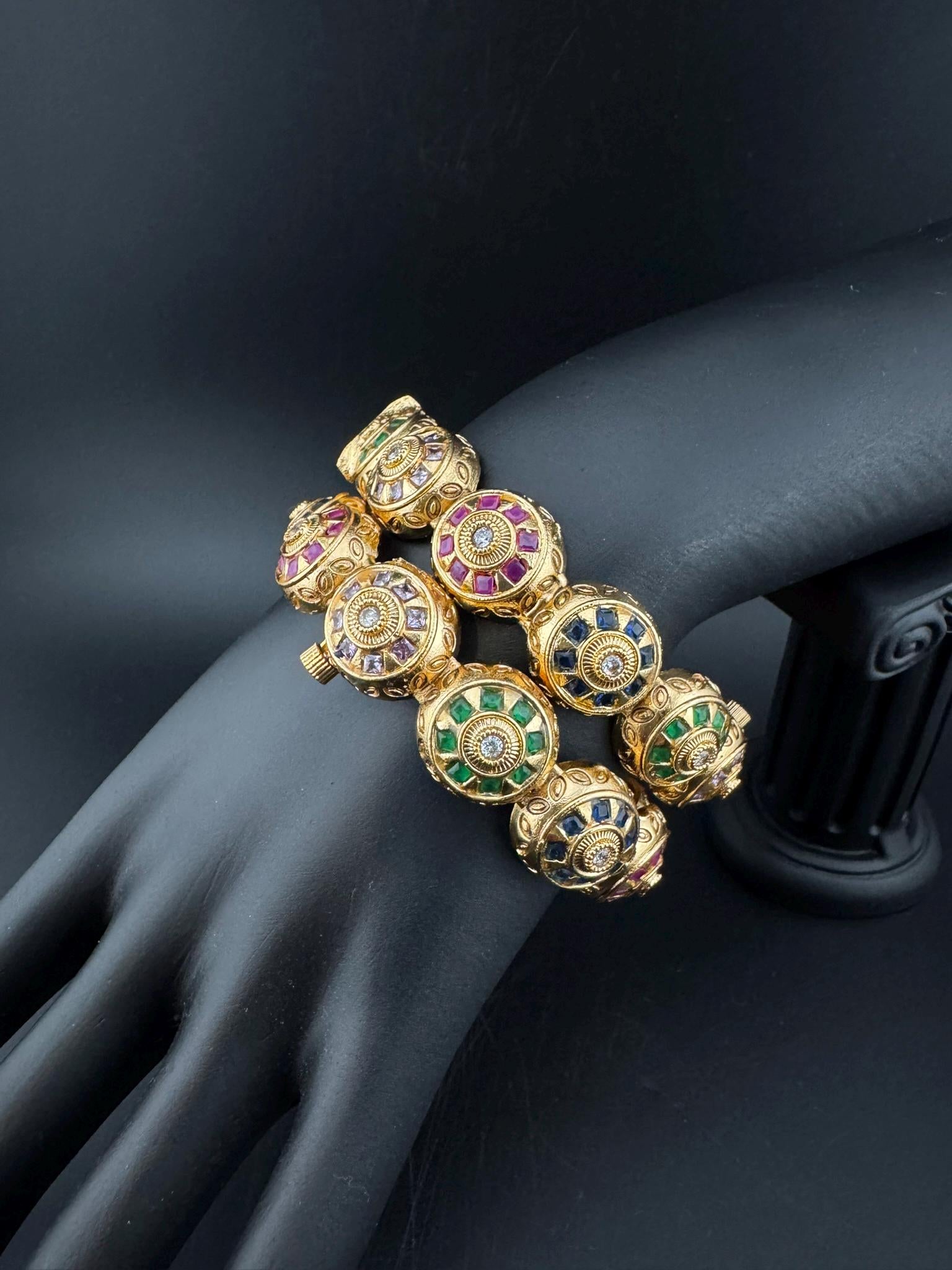 Openable Matt Gold and multicolor stones is Amrapali inspired Designer bangles set of 2