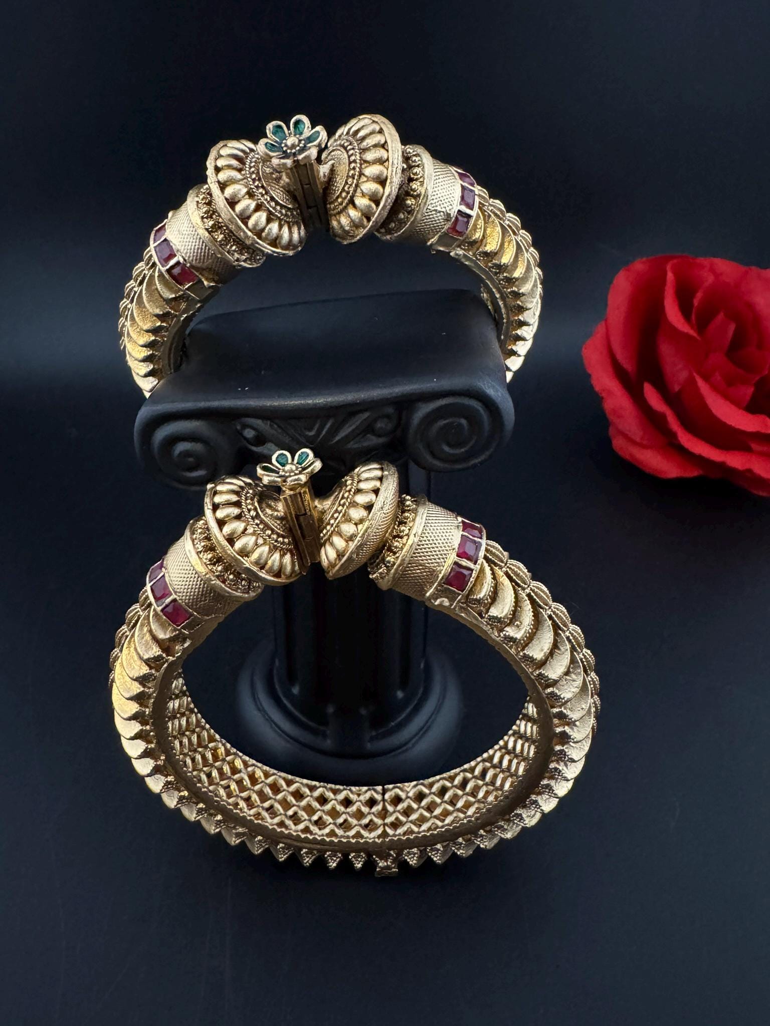 Amrapali inspired Designer Openable bangles in Matt Gold set of 2