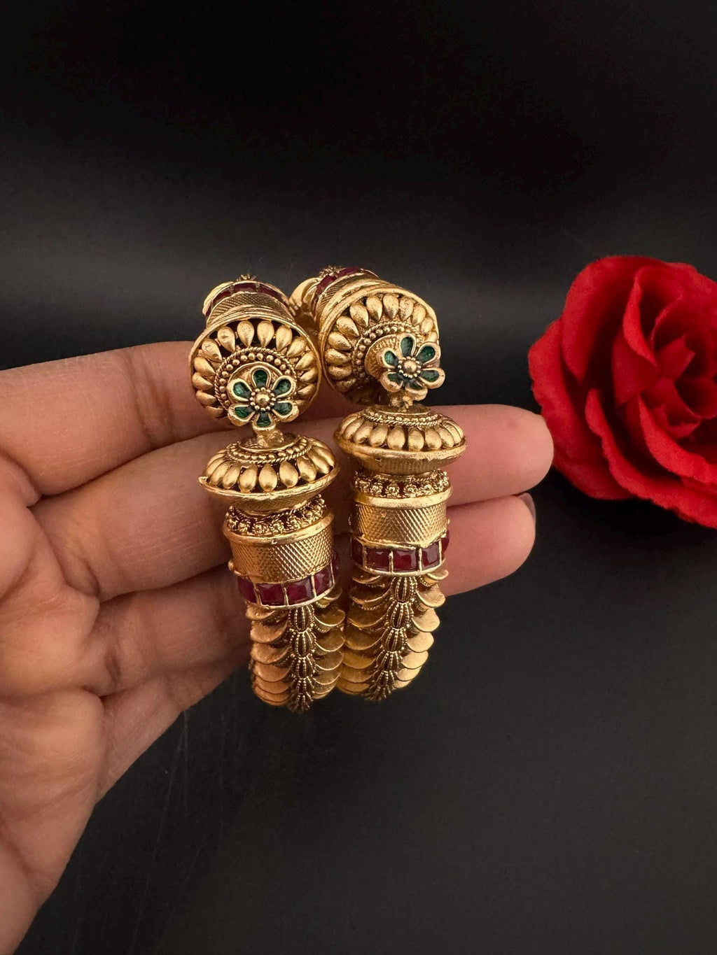 Amrapali inspired Designer Openable bangles in Matt Gold set of 2