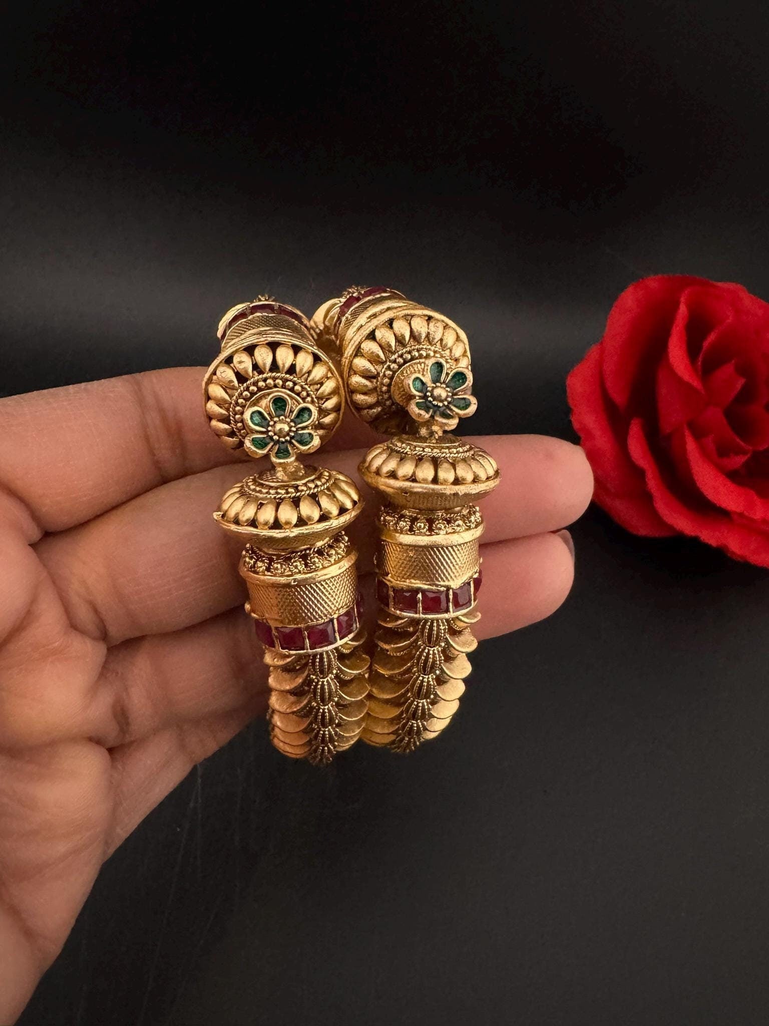 Amrapali inspired Designer Openable bangles in Matt Gold set of 2