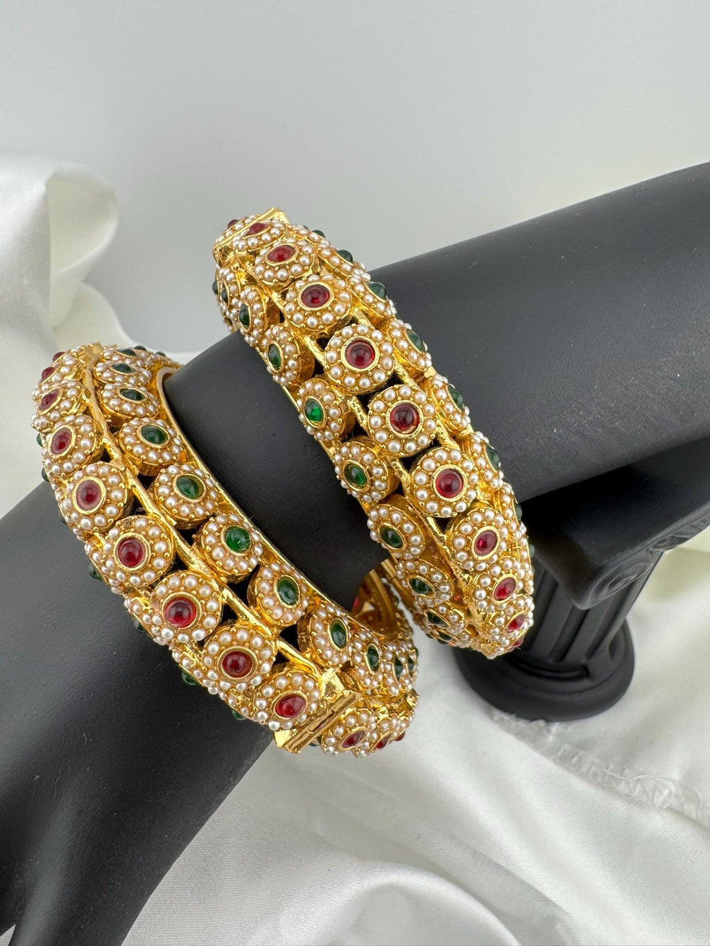 Openable Matt Gold pearl stones details is Amrapali inspired Designer bangles set