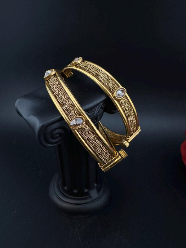Amrapali inspired Designer Openable bangles in Matt Gold and stones, set of 2