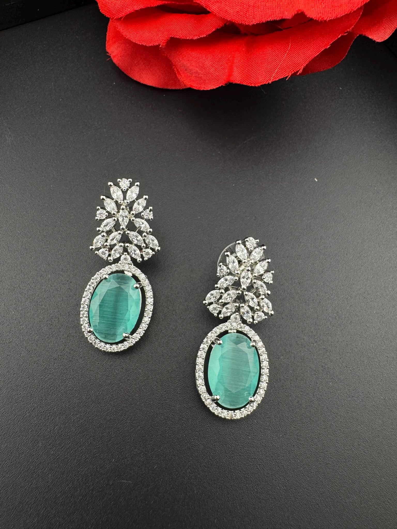 Premium Cubic Zirconia and Crystal stones in silver color earrings