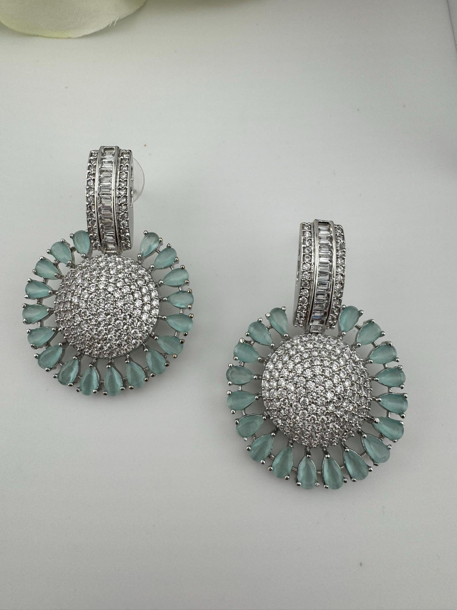 Premium Nano Setting Cubic Zirconia Chandelier earrings in Crystal stones in silver color Statement earrings