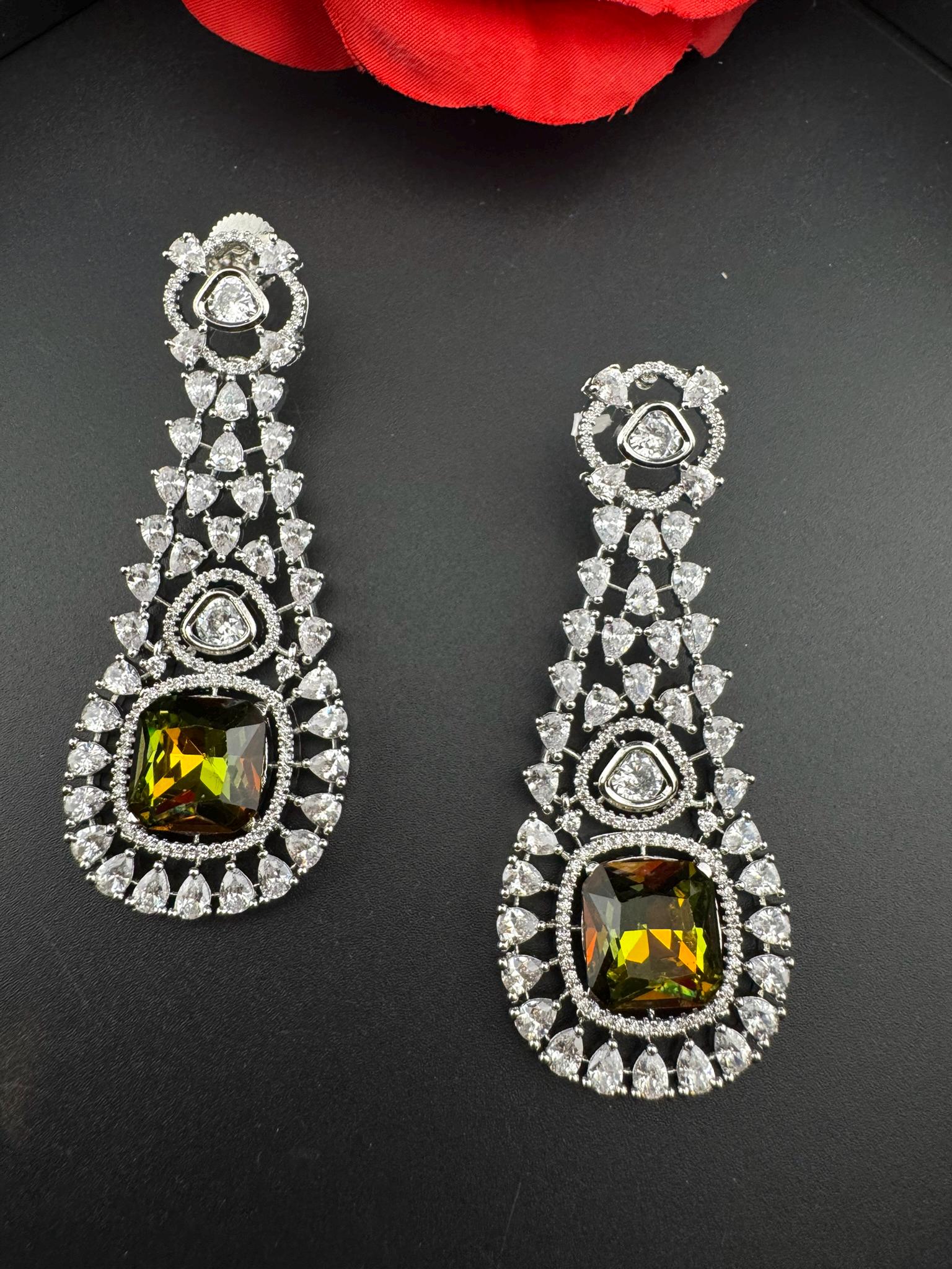 Premium Long Earring with Swarovski Crystals and Cubic Zirconia Chandelier earrings
