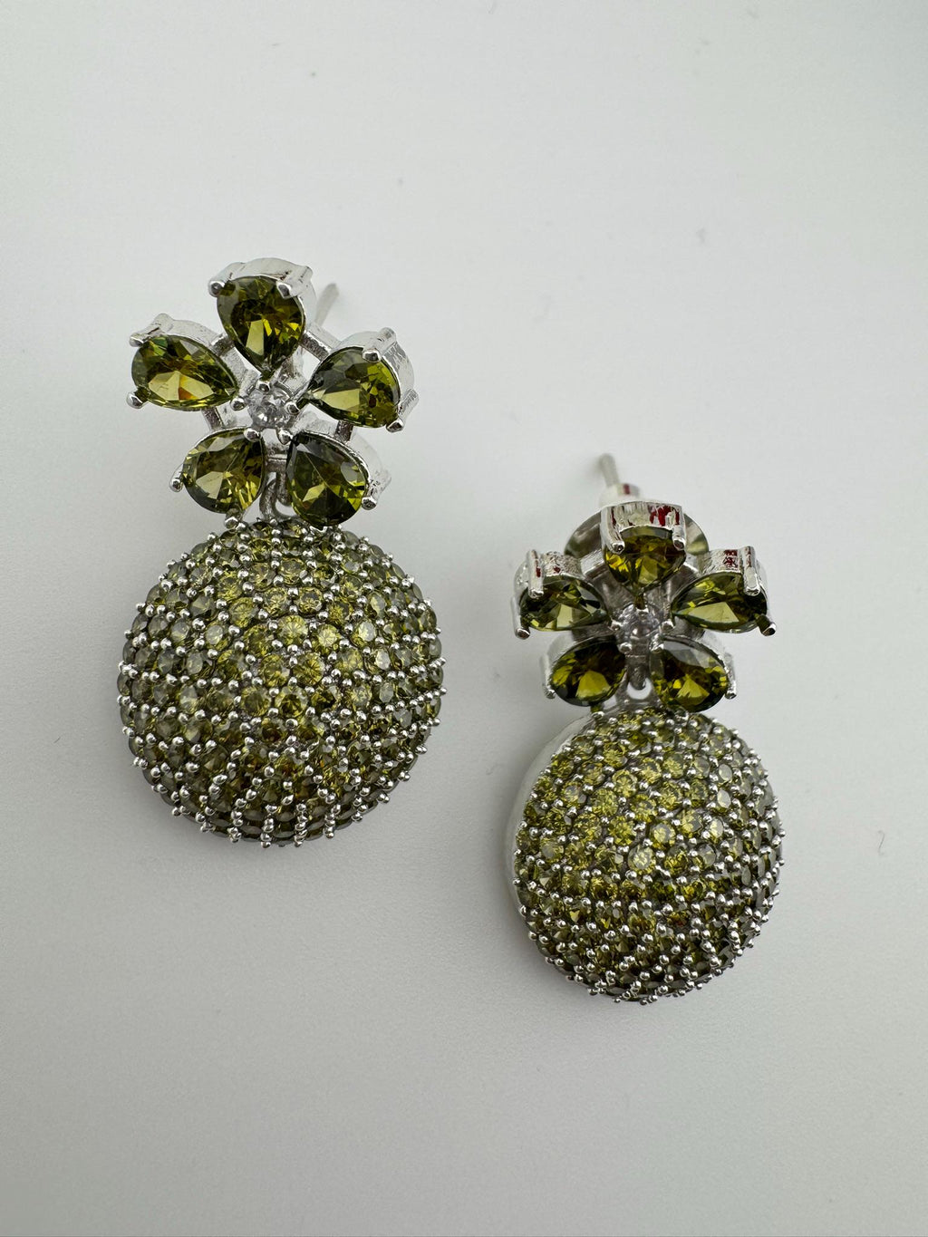 Premium Light Green Drop Earrings in Nano setting Cubic Zirconia and Stones