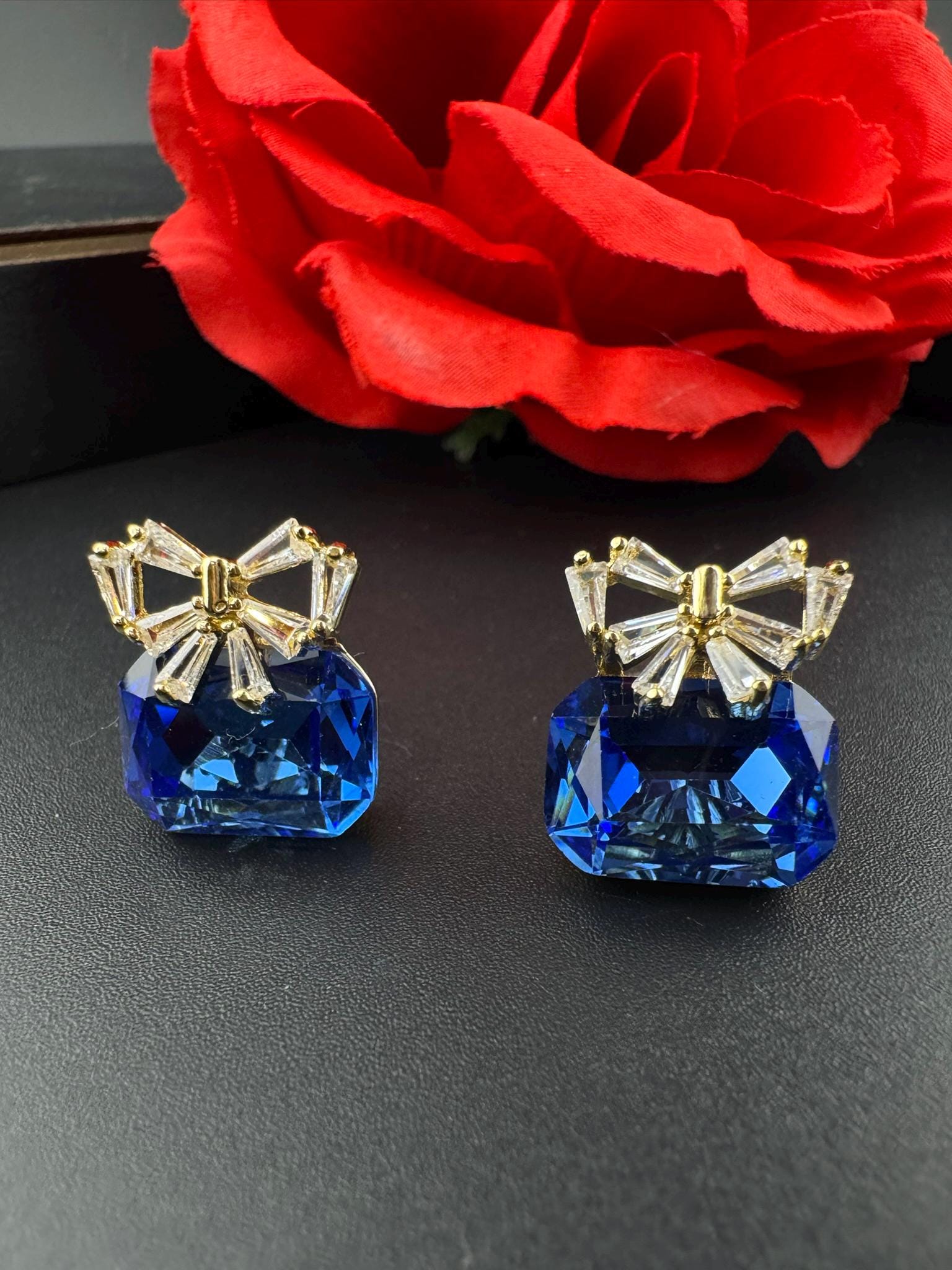 Premium Bow Cubic Zirconia and Swarovski Crystal stone in gold color Studs earrings