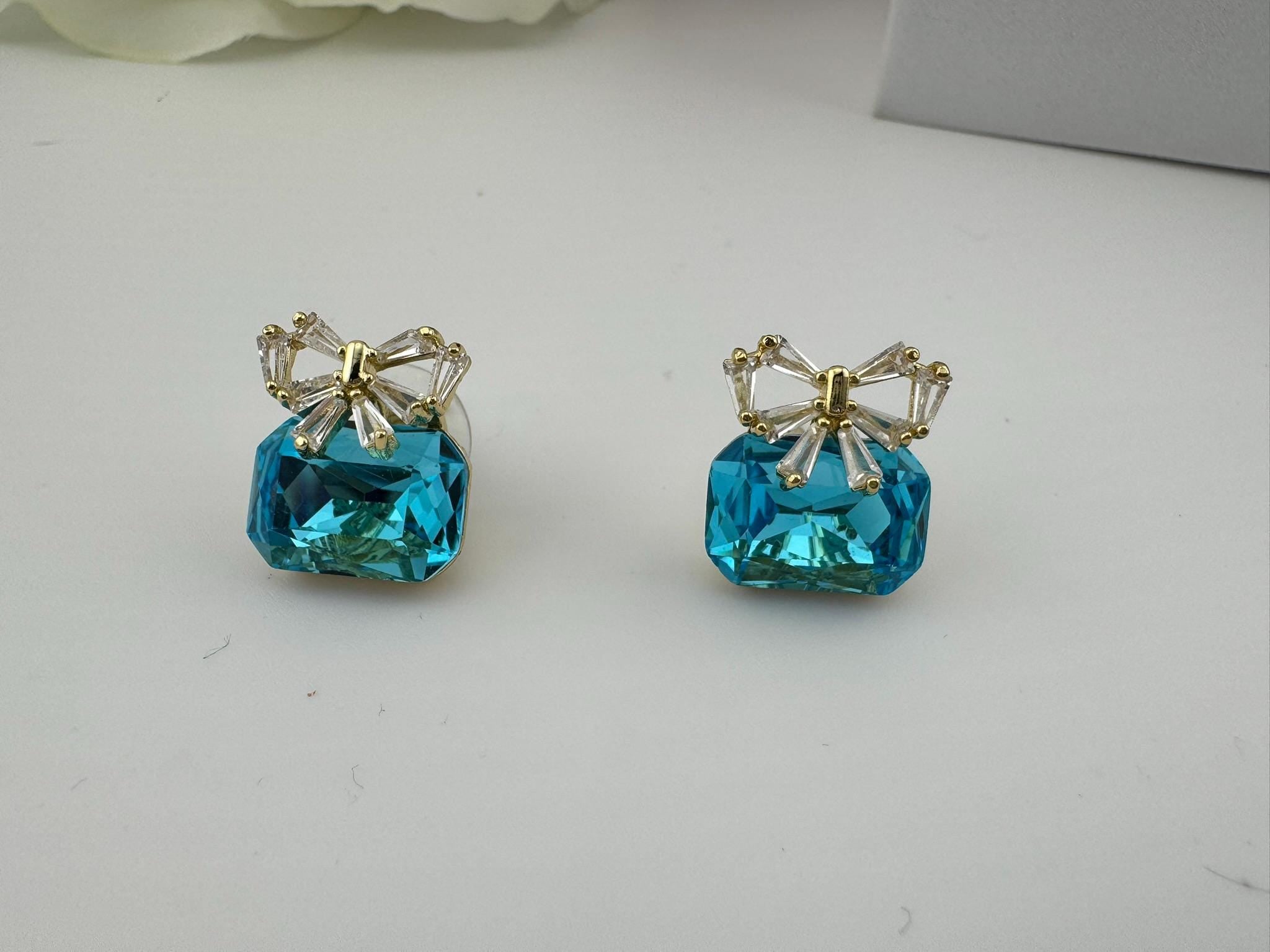 Premium Bow Cubic Zirconia and Crystal stone, gold color, Swarovski Inspired Statement earrings/Partywear earrings/kids jewelry/Small Studs