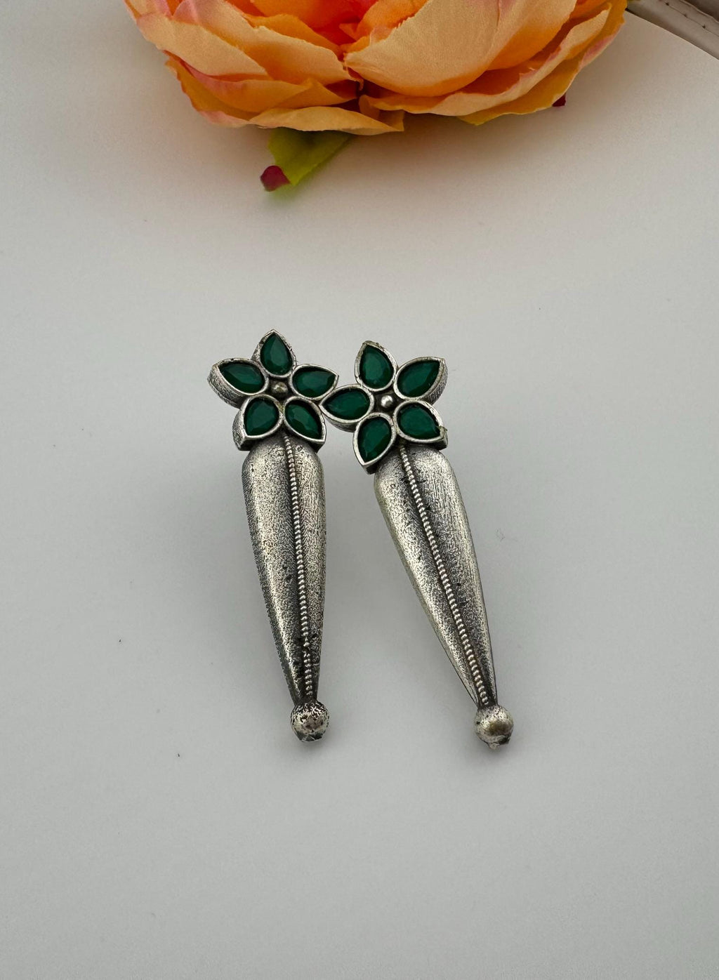 Oxidized German silver unique long stud earrings