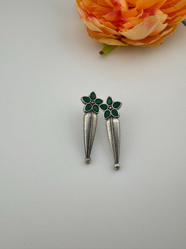 Oxidized German silver unique long stud earrings
