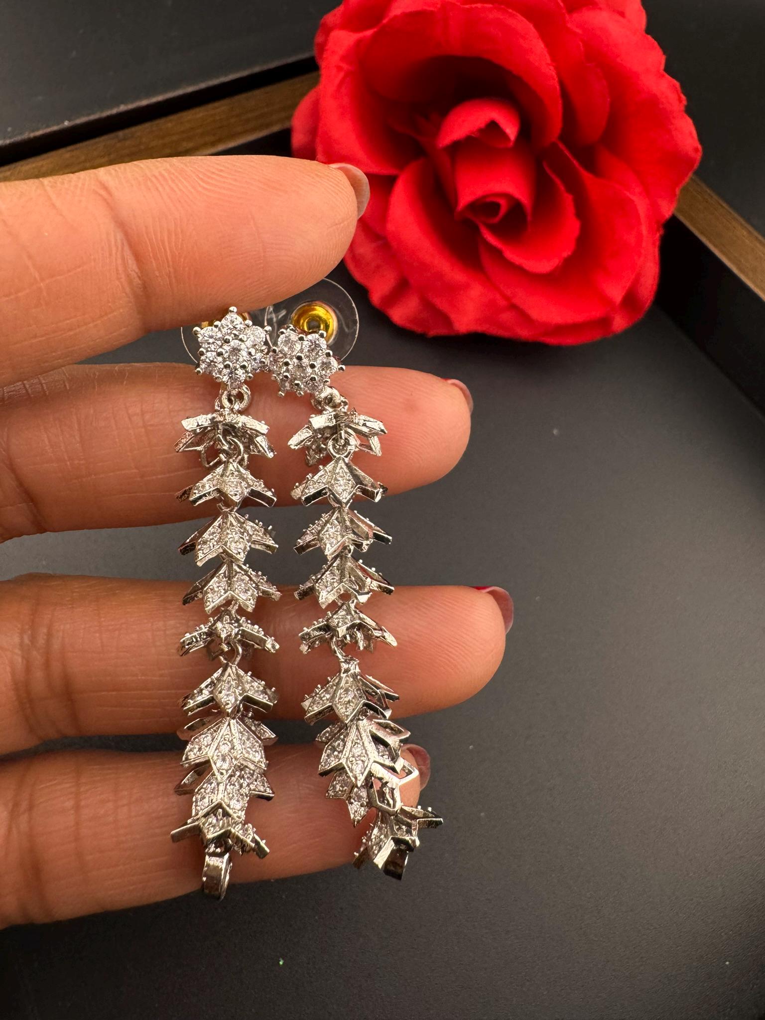 Premium Long Earring in Cubic Zirconia / Set of small jhumkis in long earrings