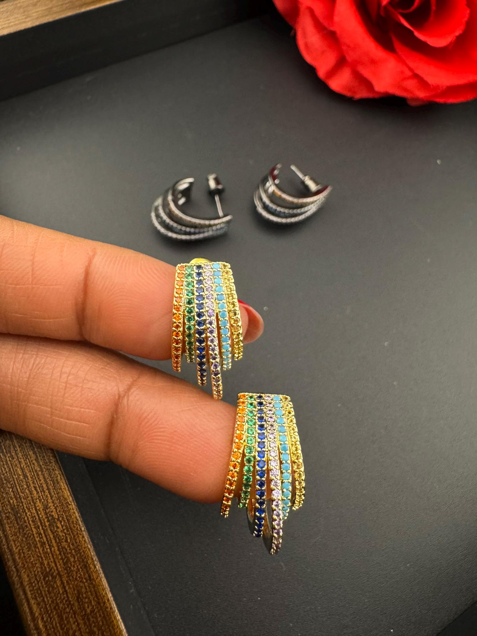 Premium Hoop earrings has Nano setting Cubic Zirconia and Stones is a designer Inspired Statement half Hoop earrings