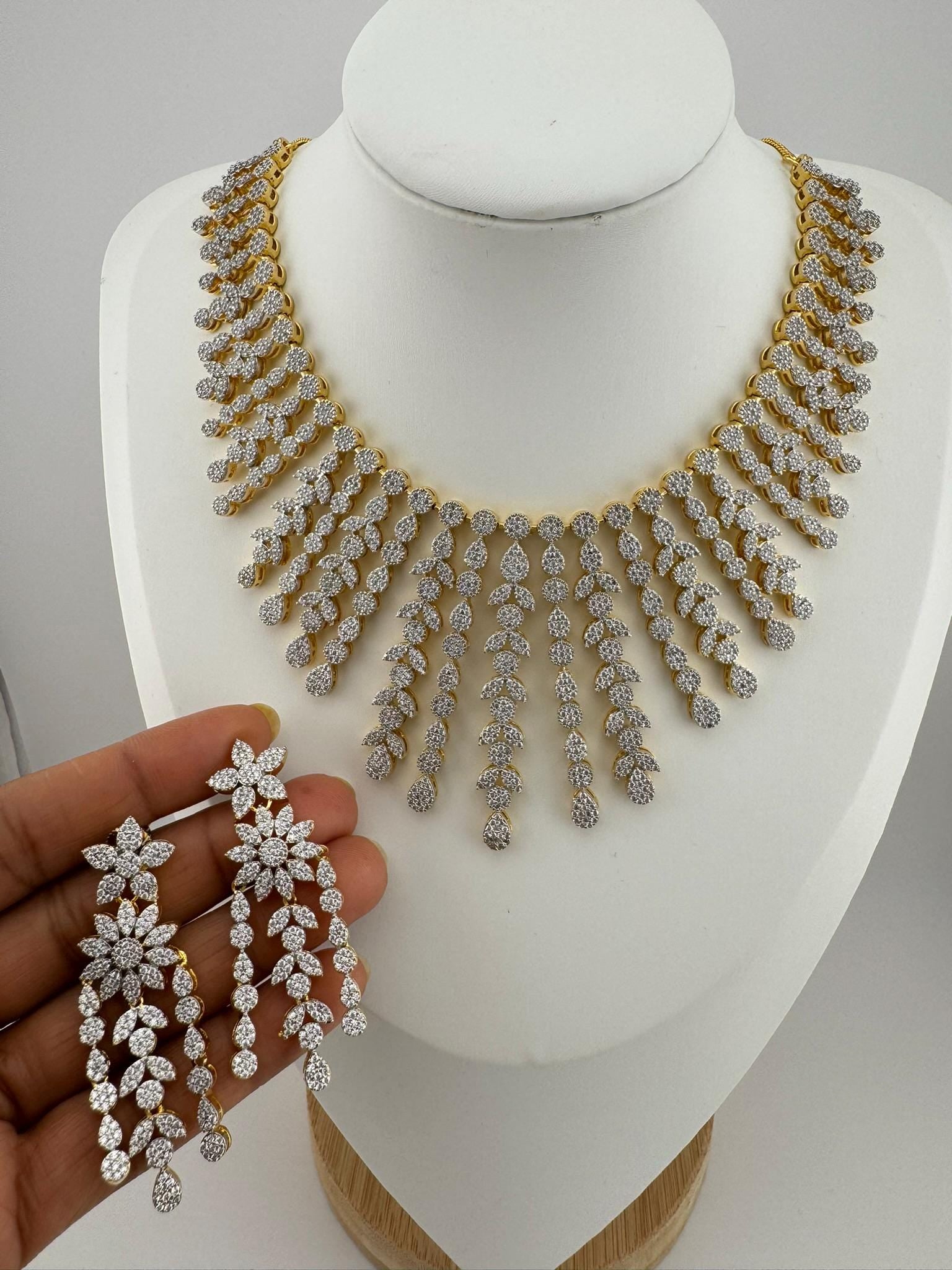 Premium American Diamond, Cubic Zirconia Bridal Collar Necklace with long earrings