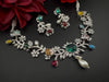 Rama Green Premium American Diamond, Cubic Zirconia, stones and pearls Floral Necklace with earrings