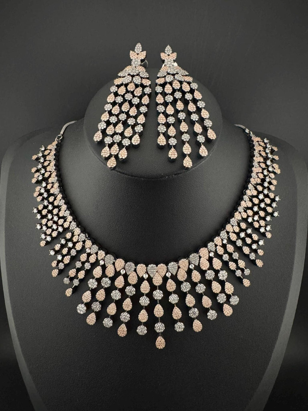 Unique Premium Victorian American Diamond, Cubic Zirconia Bridal Necklace with long earrings