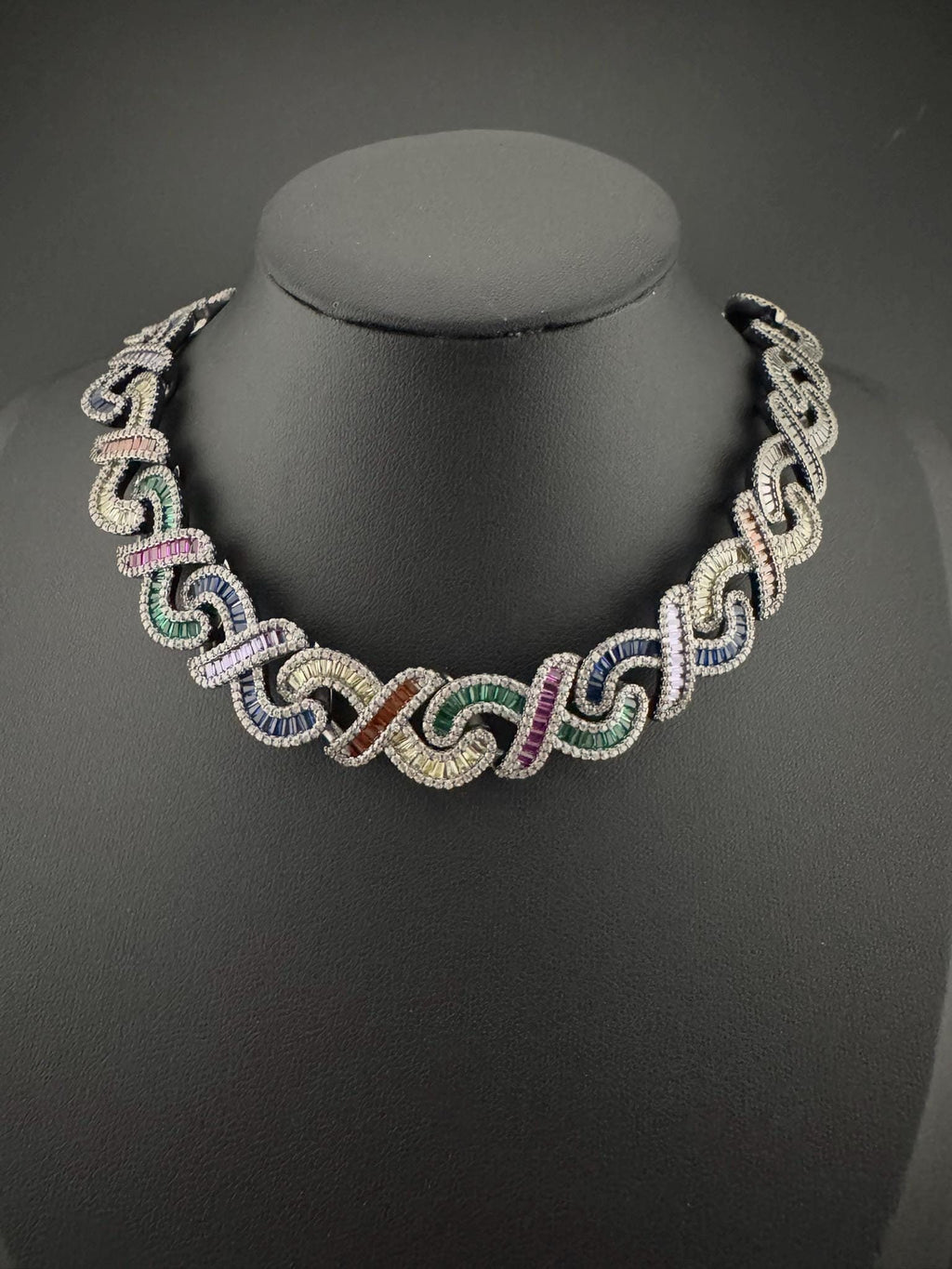 Premium Quality Unique Nano setting Cubic Zirconia multicolor Necklace with long earring