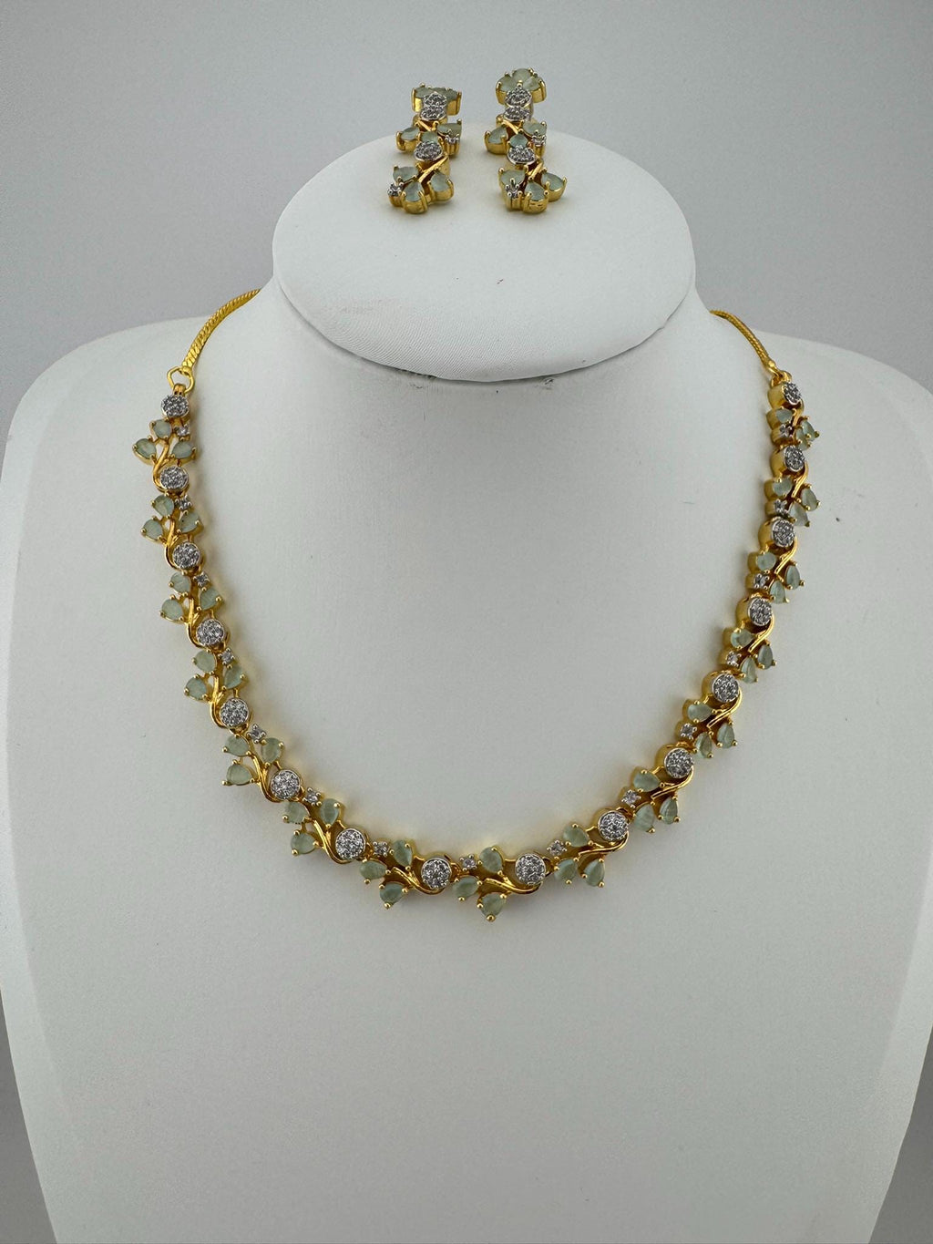 Premium American Diamond, Cubic Zirconia, Stones, Gold Polish, Flower Necklace set with earrings