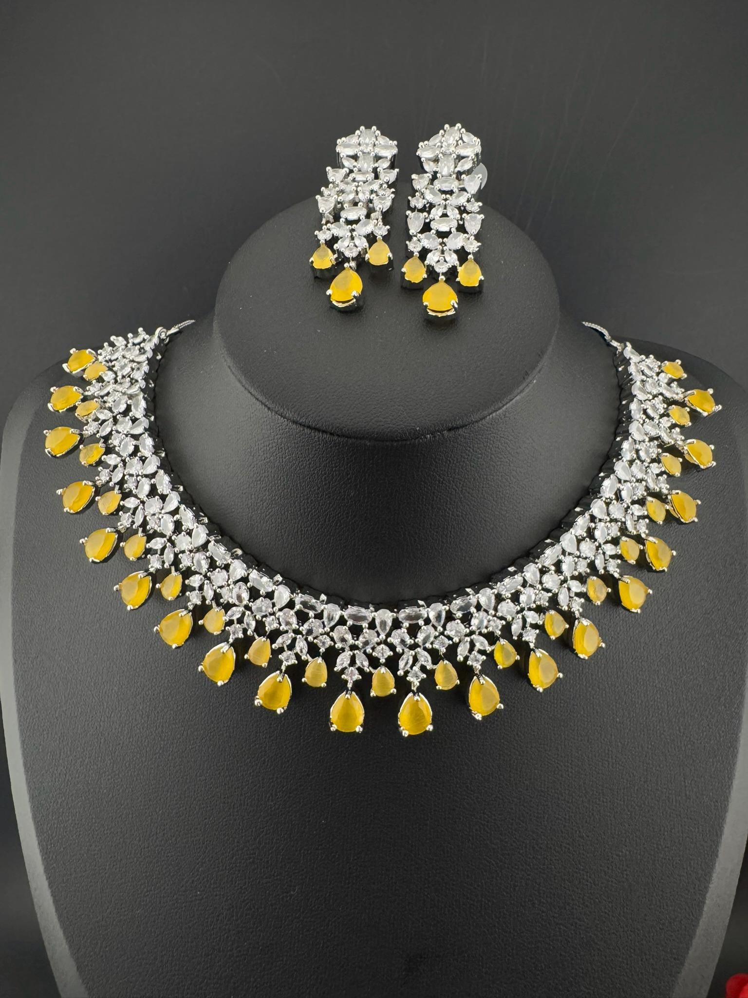 Premium American Diamond, Cubic Zirconia collar Necklace with earrings
