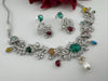 Rama Green Premium American Diamond, Cubic Zirconia, stones and pearls Floral Necklace with earrings