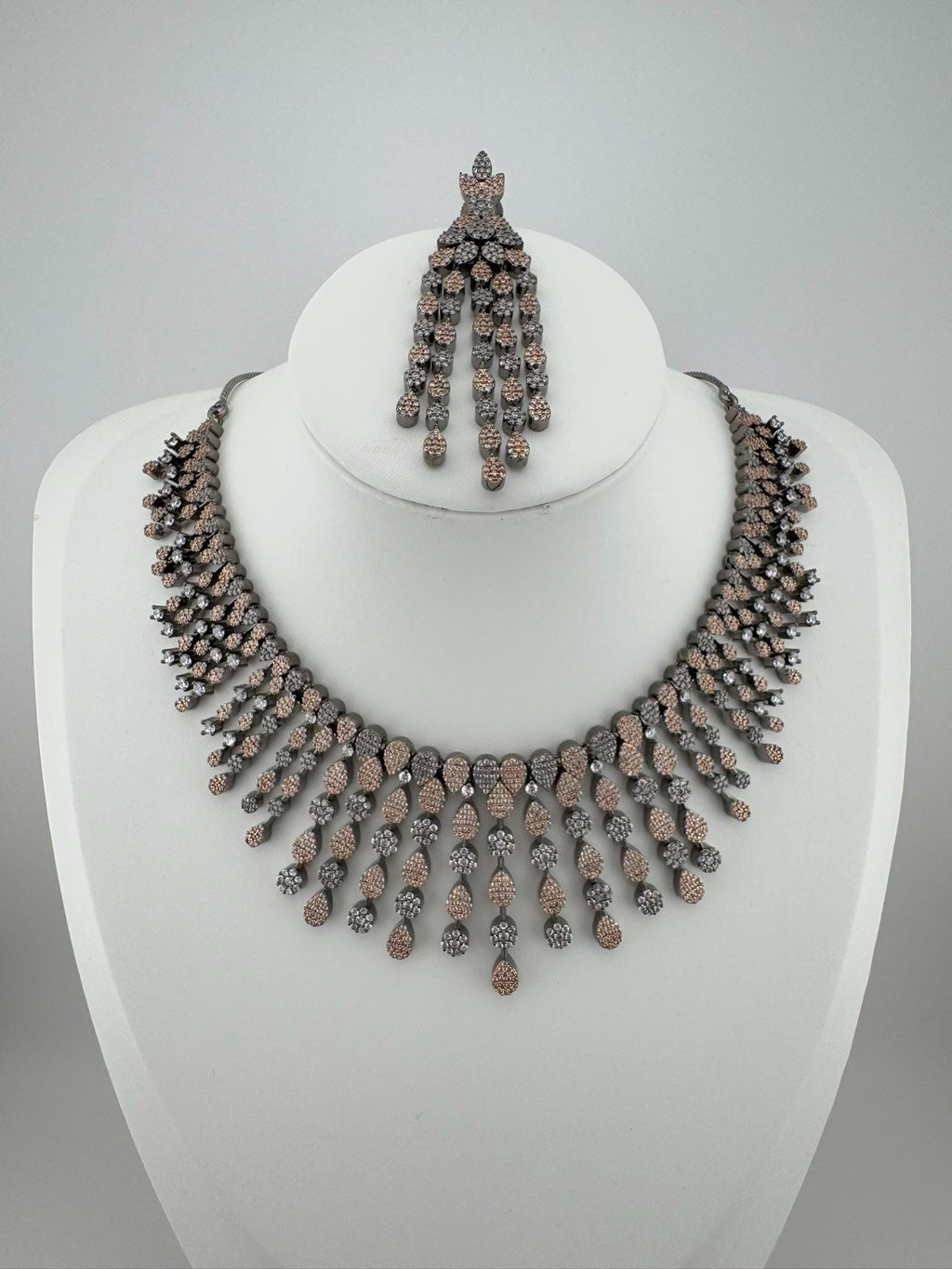 Unique Premium Victorian American Diamond, Cubic Zirconia Bridal Necklace with long earrings