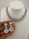 Premium American Diamond, Cubic Zirconia, Silver Polish, High Shine Sleek Necklace set with long earrings