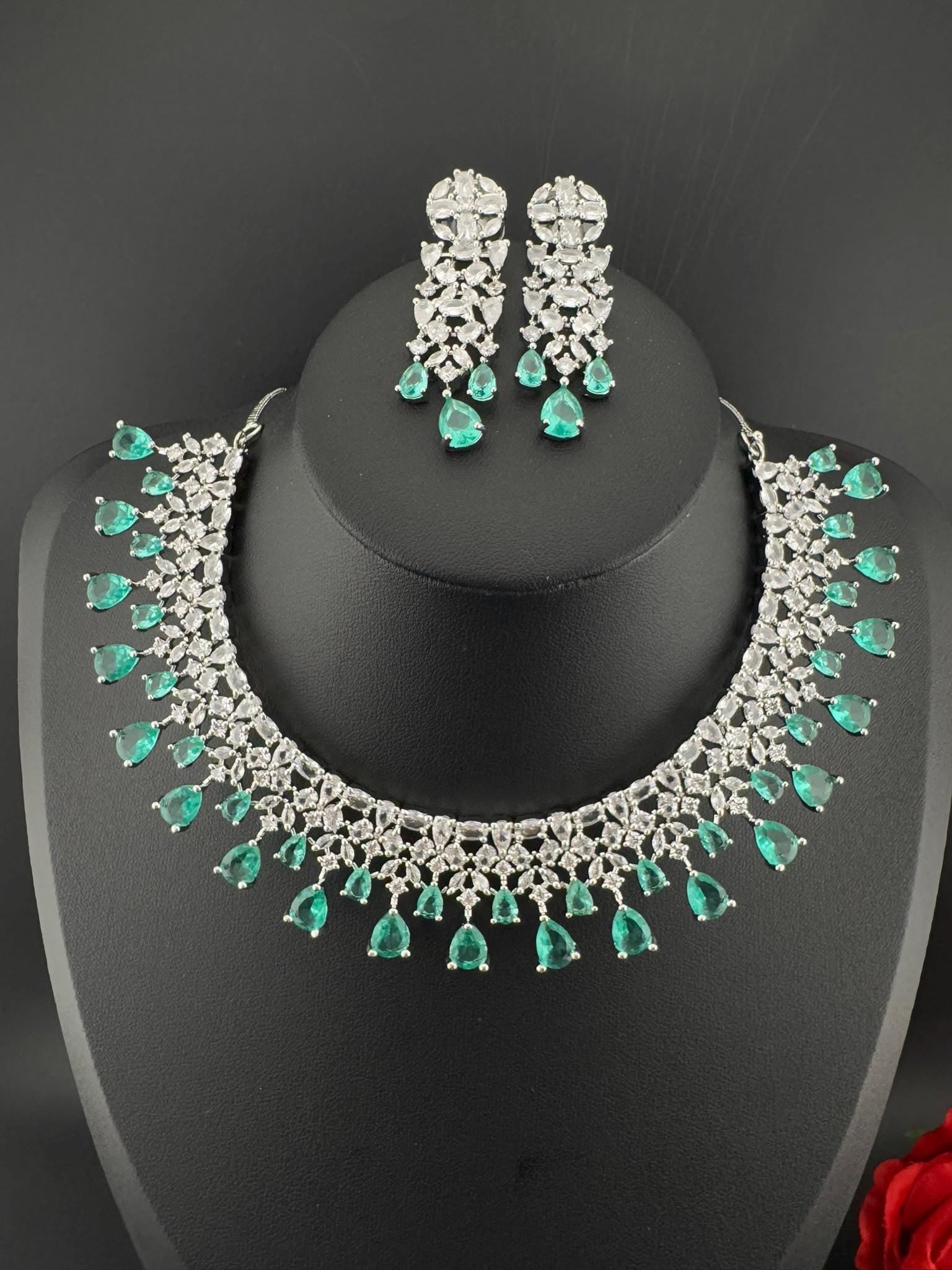Premium American Diamond, Cubic Zirconia collar Necklace with earrings